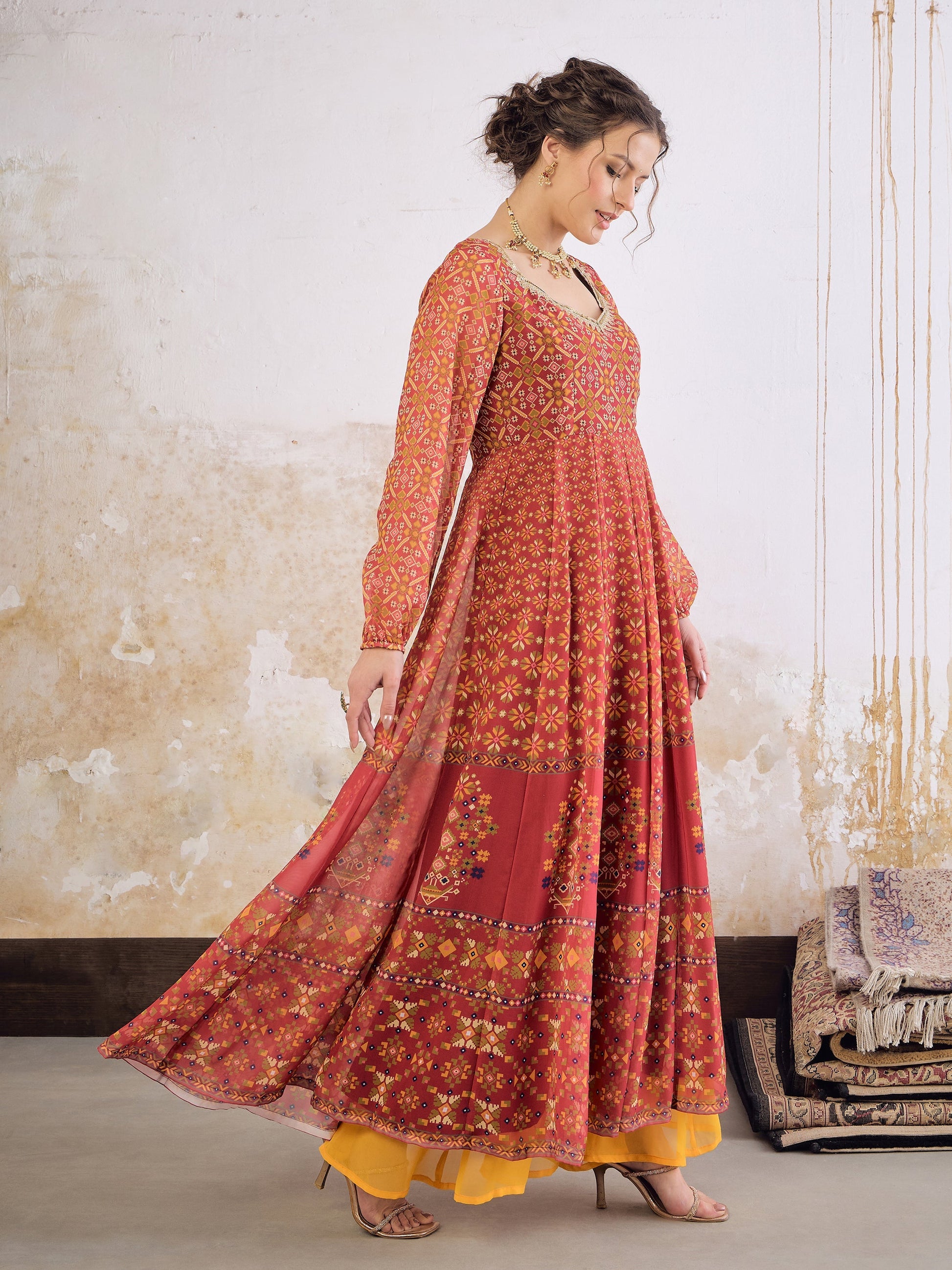 Maroon Floral Sweetheart Neck Anarkali Kurta -Shae by SASSAFRAS