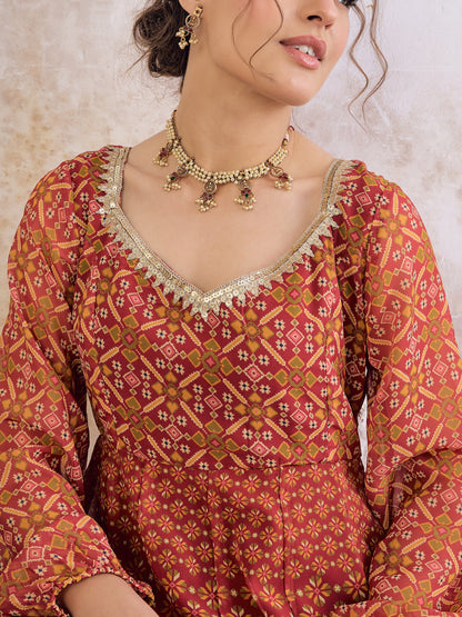 Maroon Floral Sweetheart Neck Anarkali Kurta -Shae by SASSAFRAS