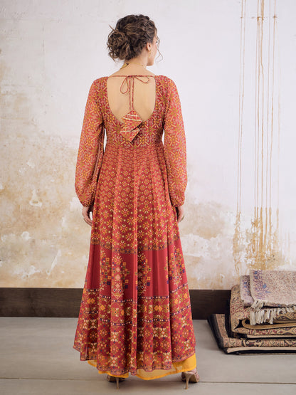 Maroon Floral Sweetheart Neck Anarkali Kurta -Shae by SASSAFRAS