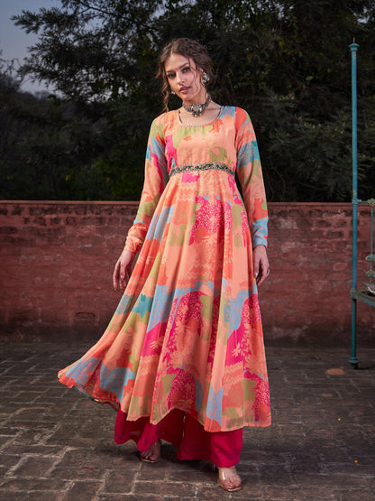 Orange Tie & Dye Back Criss Cross Dori Anarkali Kurta -Shae by SASSAFRAS