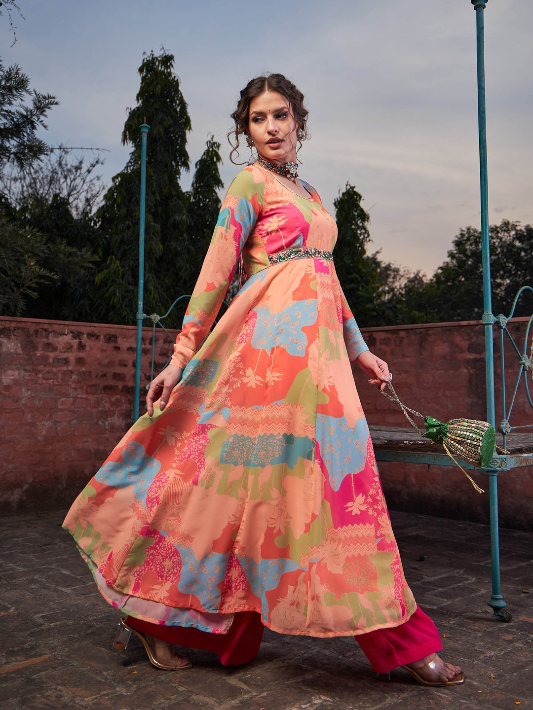 Orange Tie &amp; Dye Back Criss Cross Dori Anarkali Kurta -Shae by SASSAFRAS