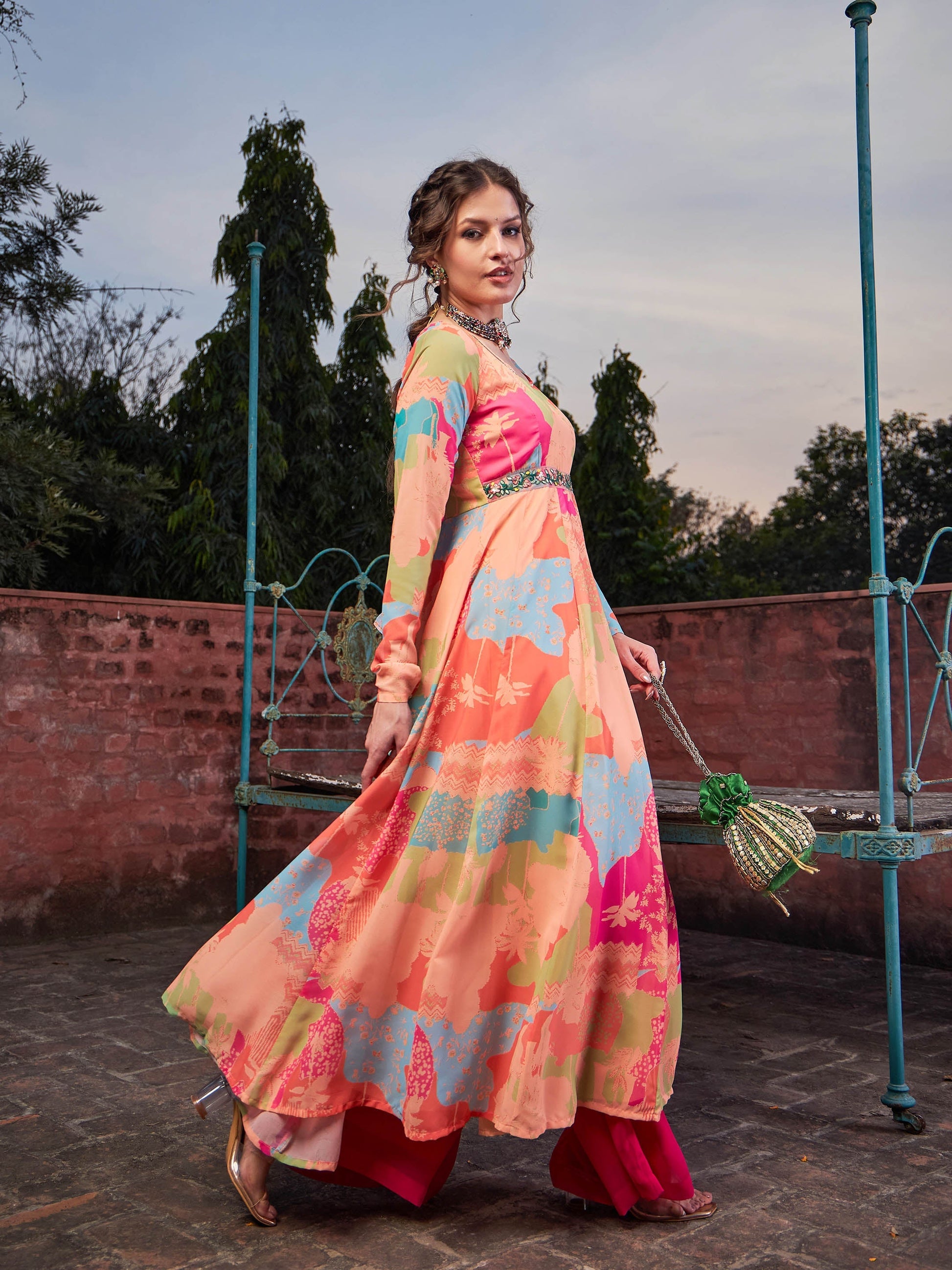 Orange Tie & Dye Back Criss Cross Dori Anarkali Kurta -Shae by SASSAFRAS