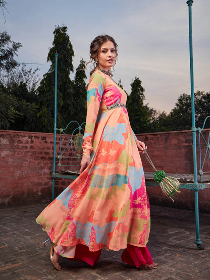 Orange Tie & Dye Back Criss Cross Dori Anarkali Kurta -Shae by SASSAFRAS