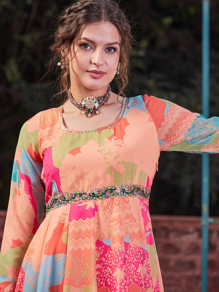 Orange Tie &amp; Dye Back Criss Cross Dori Anarkali Kurta -Shae by SASSAFRAS