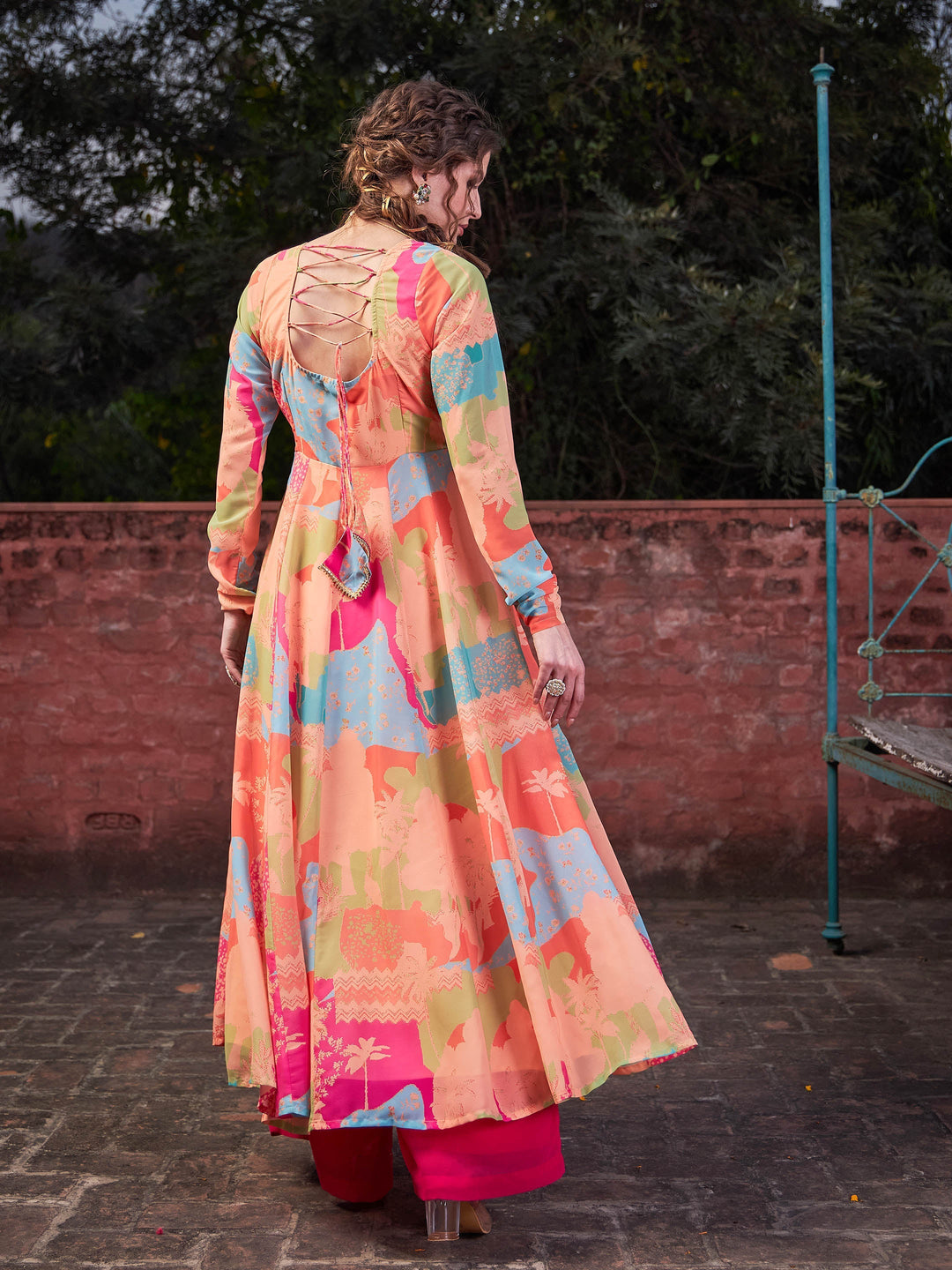 Orange Tie &amp; Dye Back Criss Cross Dori Anarkali Kurta -Shae by SASSAFRAS