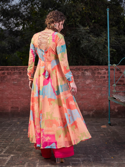 Orange Tie & Dye Back Criss Cross Dori Anarkali Kurta -Shae by SASSAFRAS