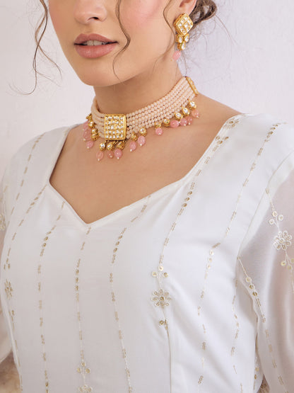 White Sequence Sweetheart Neck Anarkali Kurta -Shae by SASSAFRAS