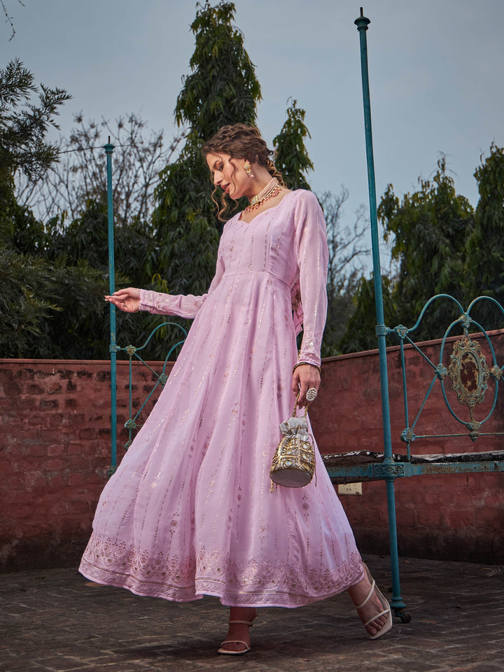 Pastel Pink Sweetheart Neck Anarkali Kurta -Shae by SASSAFRAS