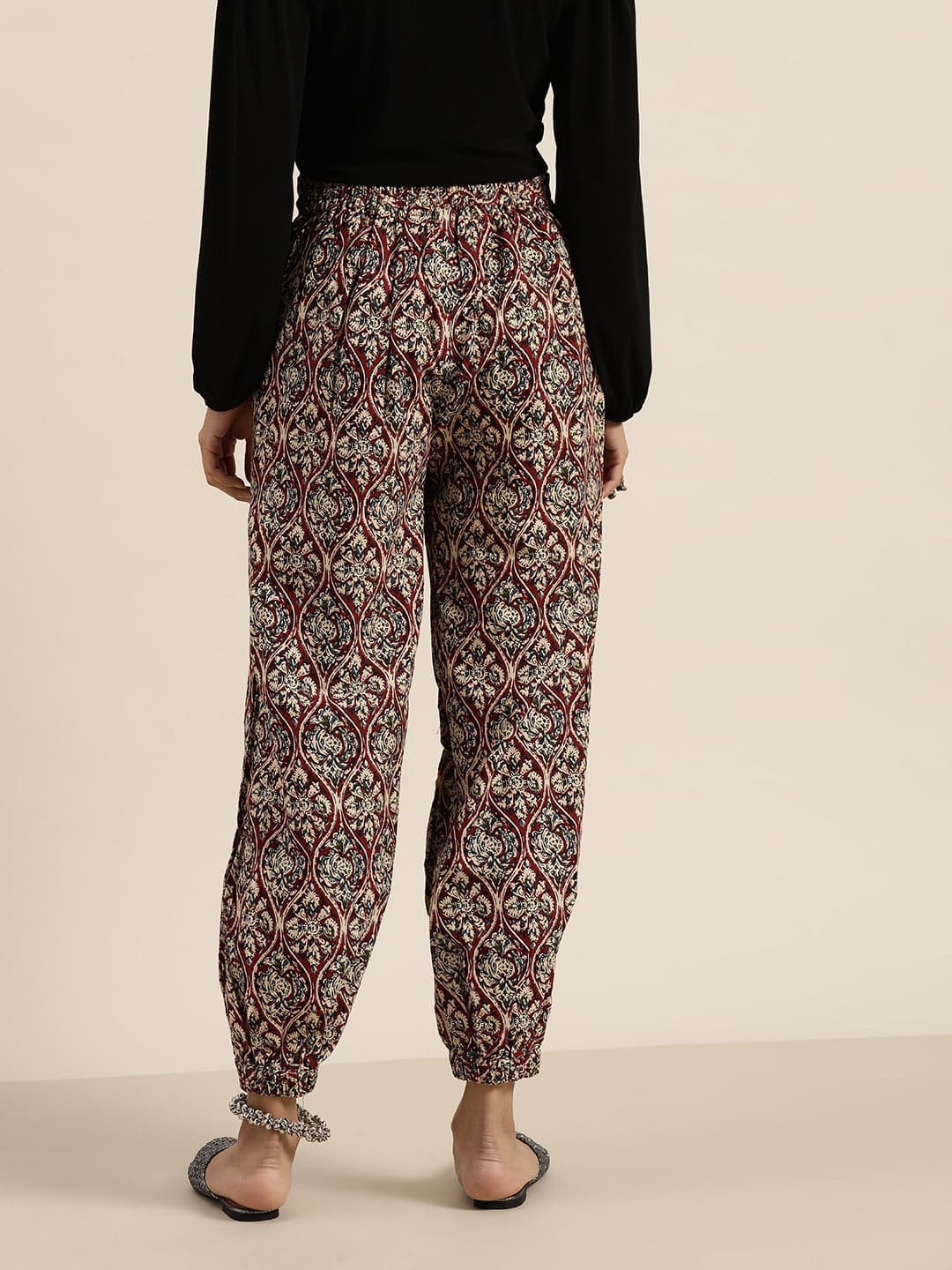 Chocolate Brown Floral Cuffed Pants-Pants-SASSAFRAS