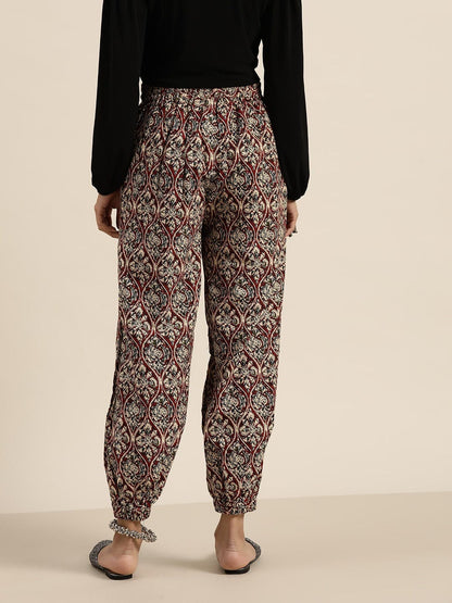 Chocolate Brown Floral Cuffed Pants-Pants-SASSAFRAS