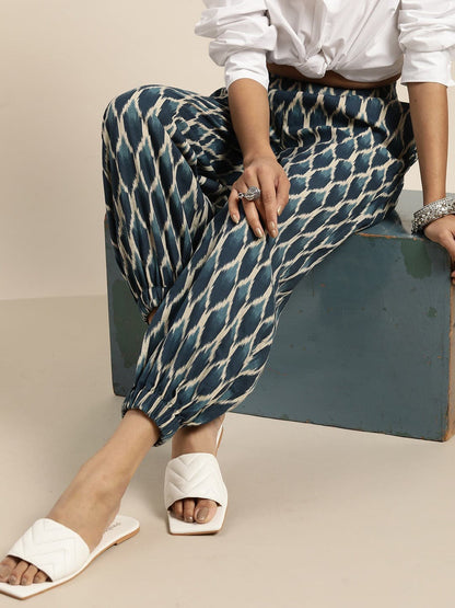 Navy Ikat Cuff Hem Pants-Pants-SASSAFRAS