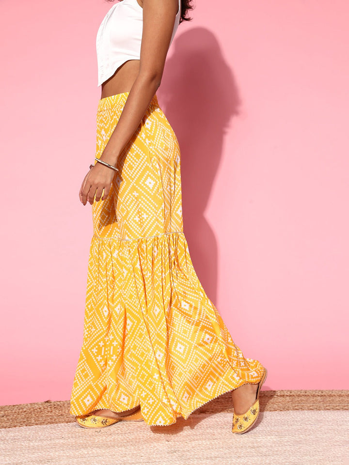 Women Yellow Tie &amp; Dye Frilly Sharara