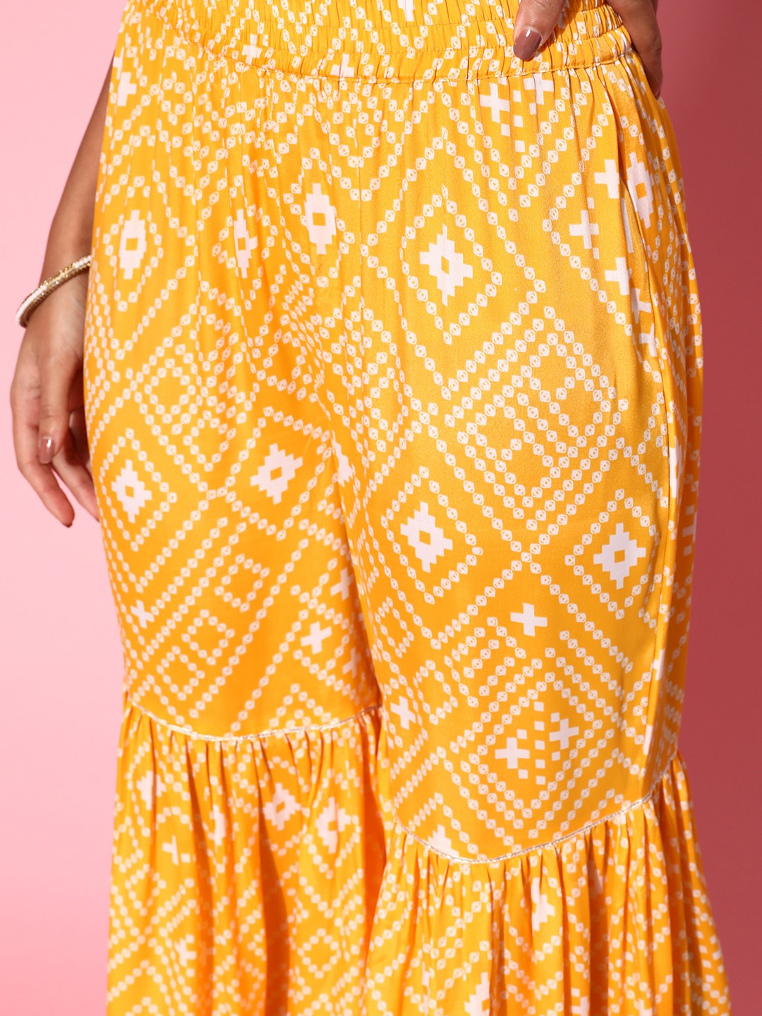 Women Yellow Tie &amp; Dye Frilly Sharara