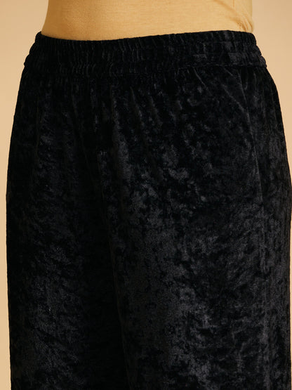 Black Velvet Embroidered Straight Pants