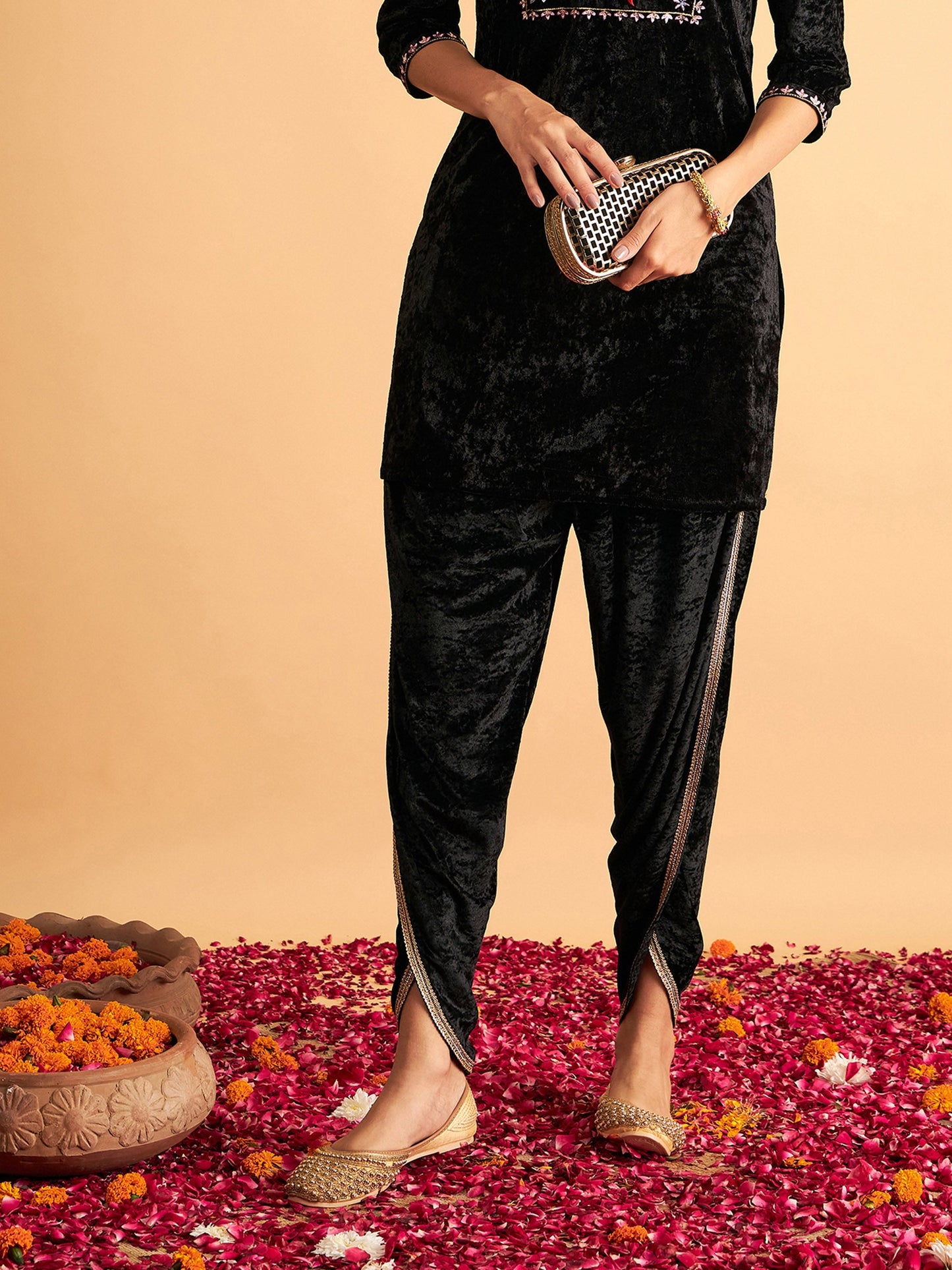 Black Velvet Dhoti Pants