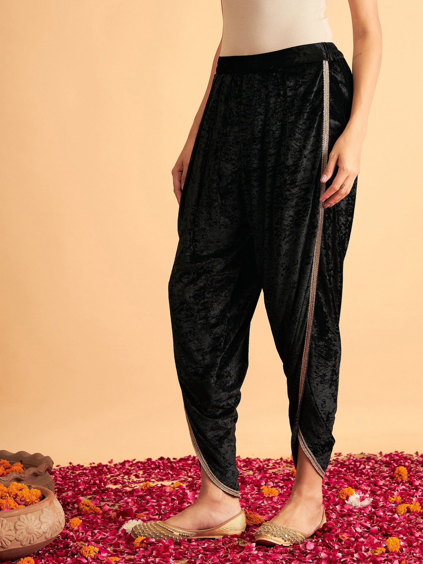 Black Velvet Dhoti Pants