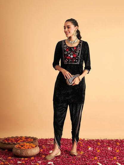 Black Velvet Dhoti Pants