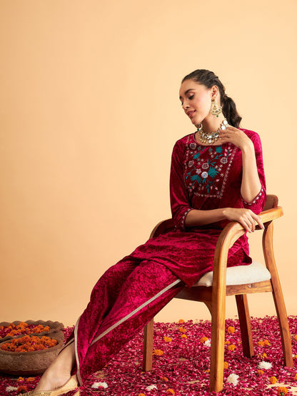 Fuchsia Velvet Dhoti Pants