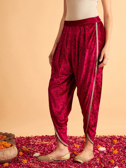 Fuchsia Velvet Dhoti Pants