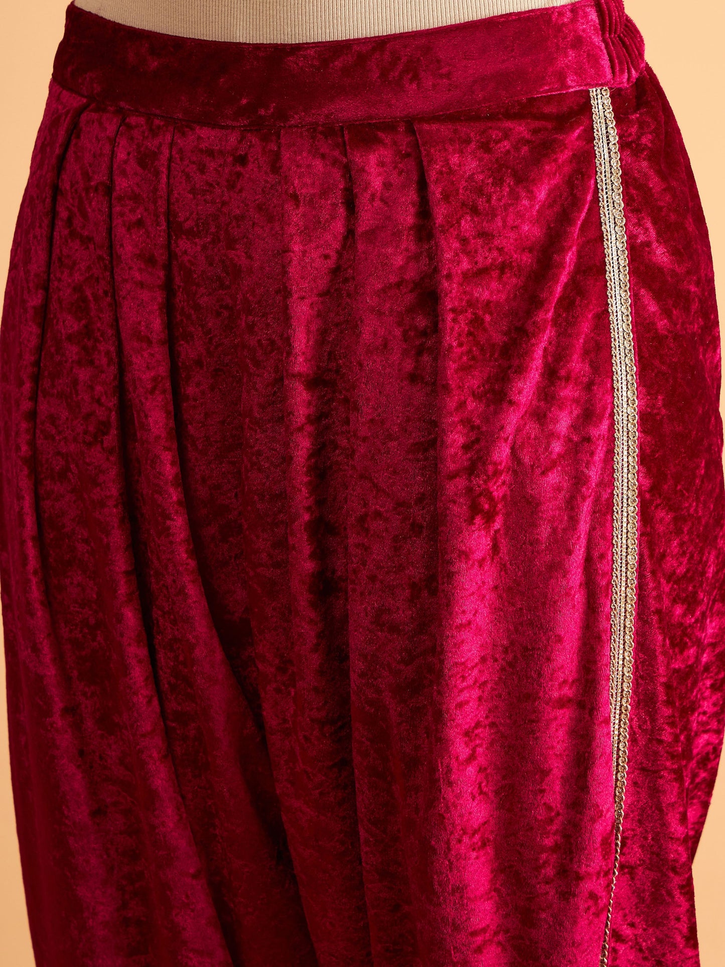 Fuchsia Velvet Dhoti Pants