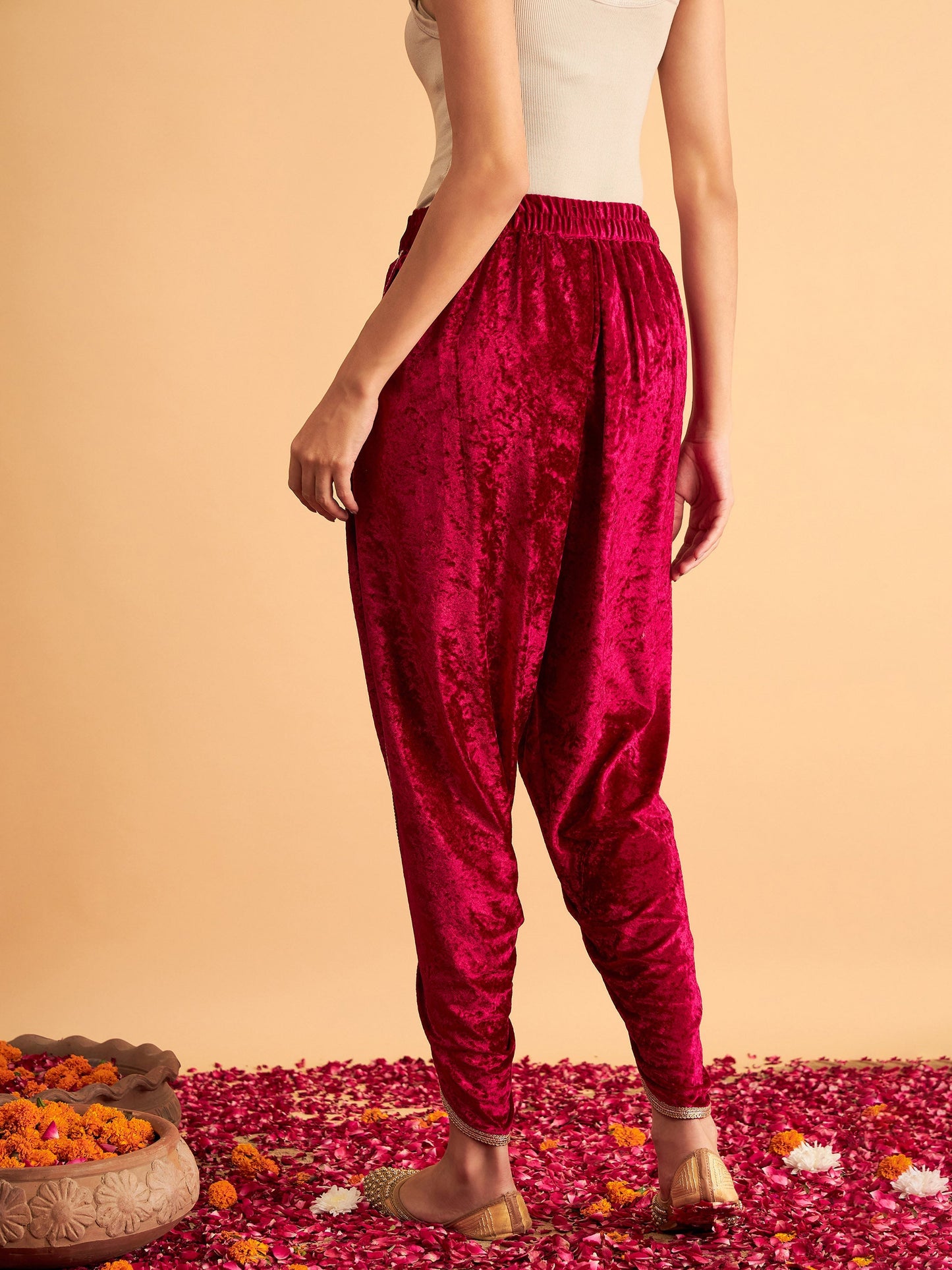 Fuchsia Velvet Dhoti Pants
