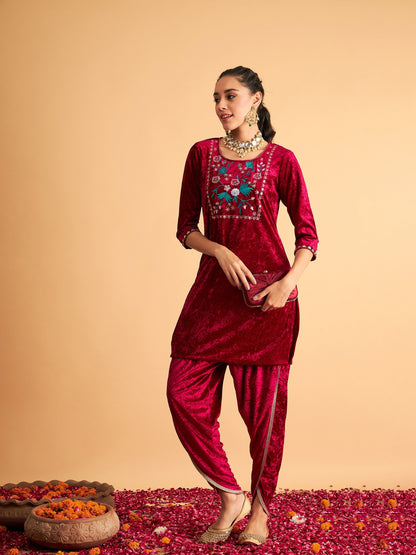 Fuchsia Velvet Dhoti Pants
