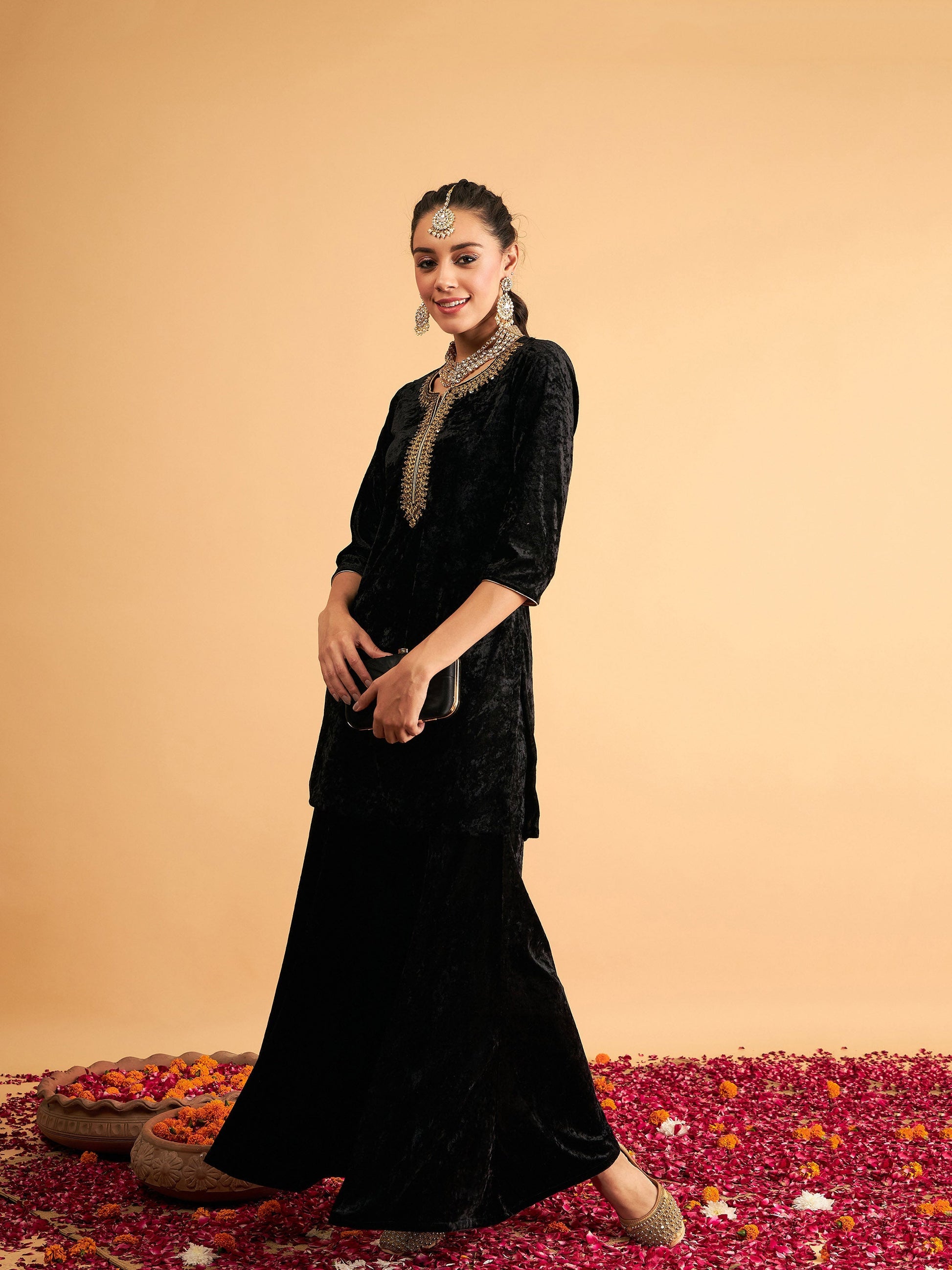 Black Velvet Palazzo Pants-Shae by SASSAFRAS