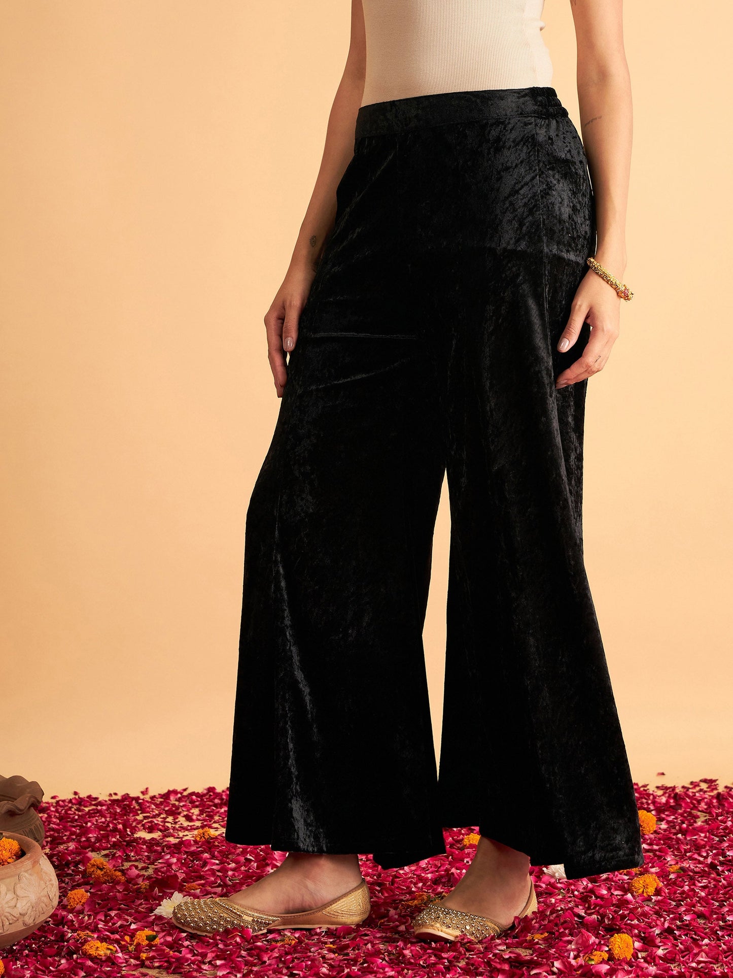 Black Velvet Palazzo Pants-Shae by SASSAFRAS