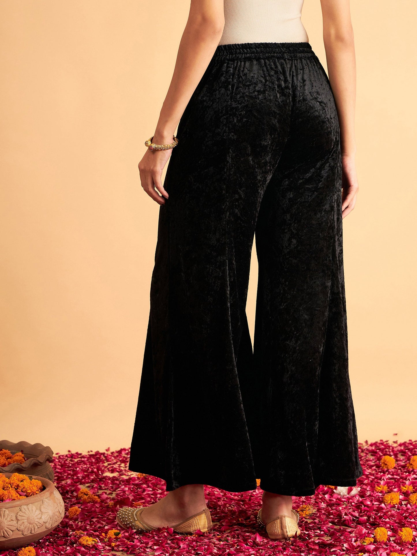 Black Velvet Palazzo Pants-Shae by SASSAFRAS