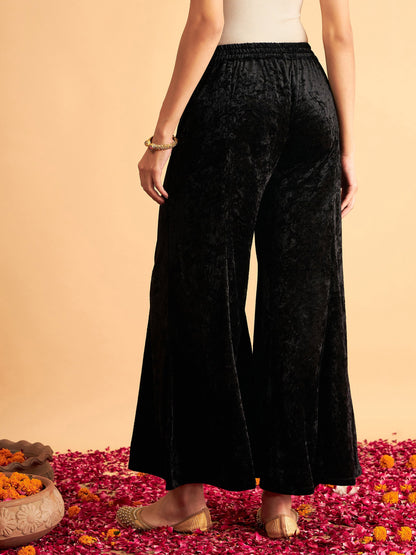 Black Velvet Palazzo Pants-Shae by SASSAFRAS