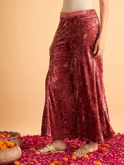 Pink Velvet Palazzo Pants-Shae by SASSAFRAS