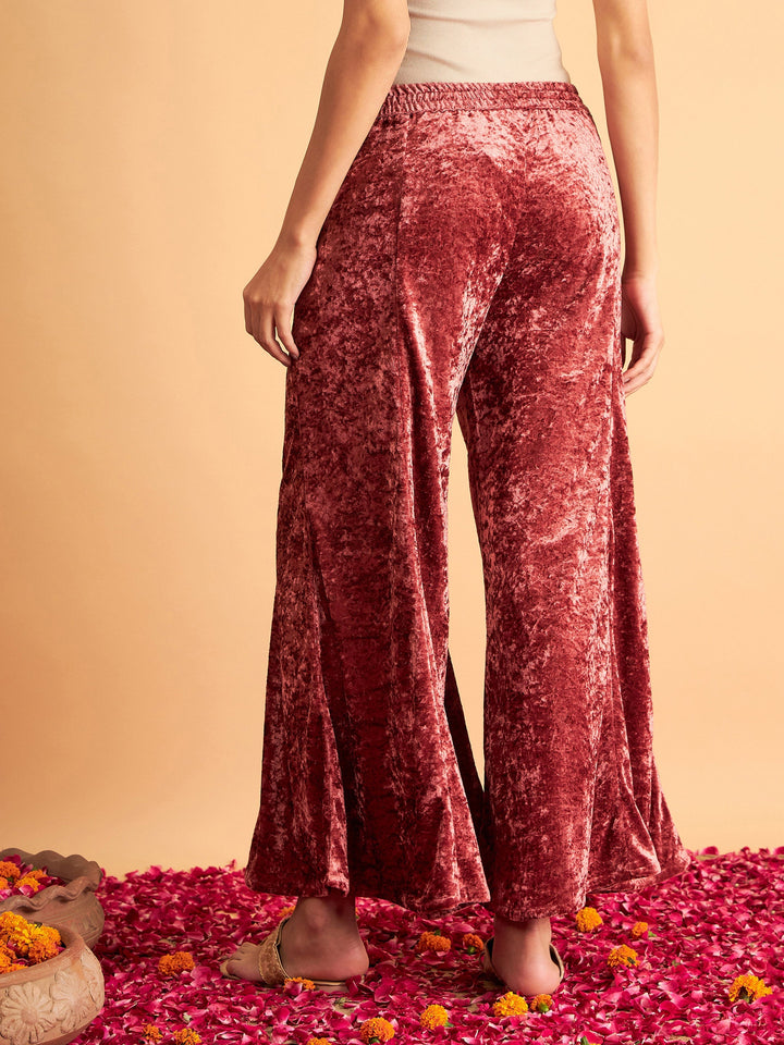Pink Velvet Palazzo Pants-Shae by SASSAFRAS