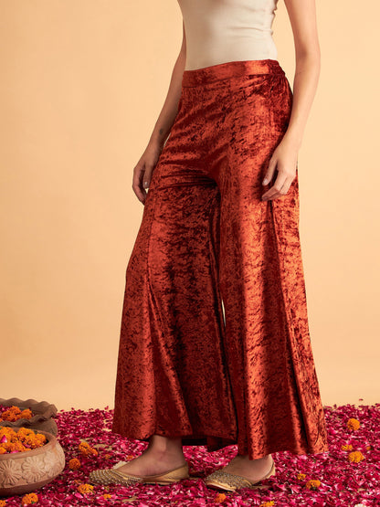 Rust Velvet Palazzo Pants-Shae by SASSAFRAS