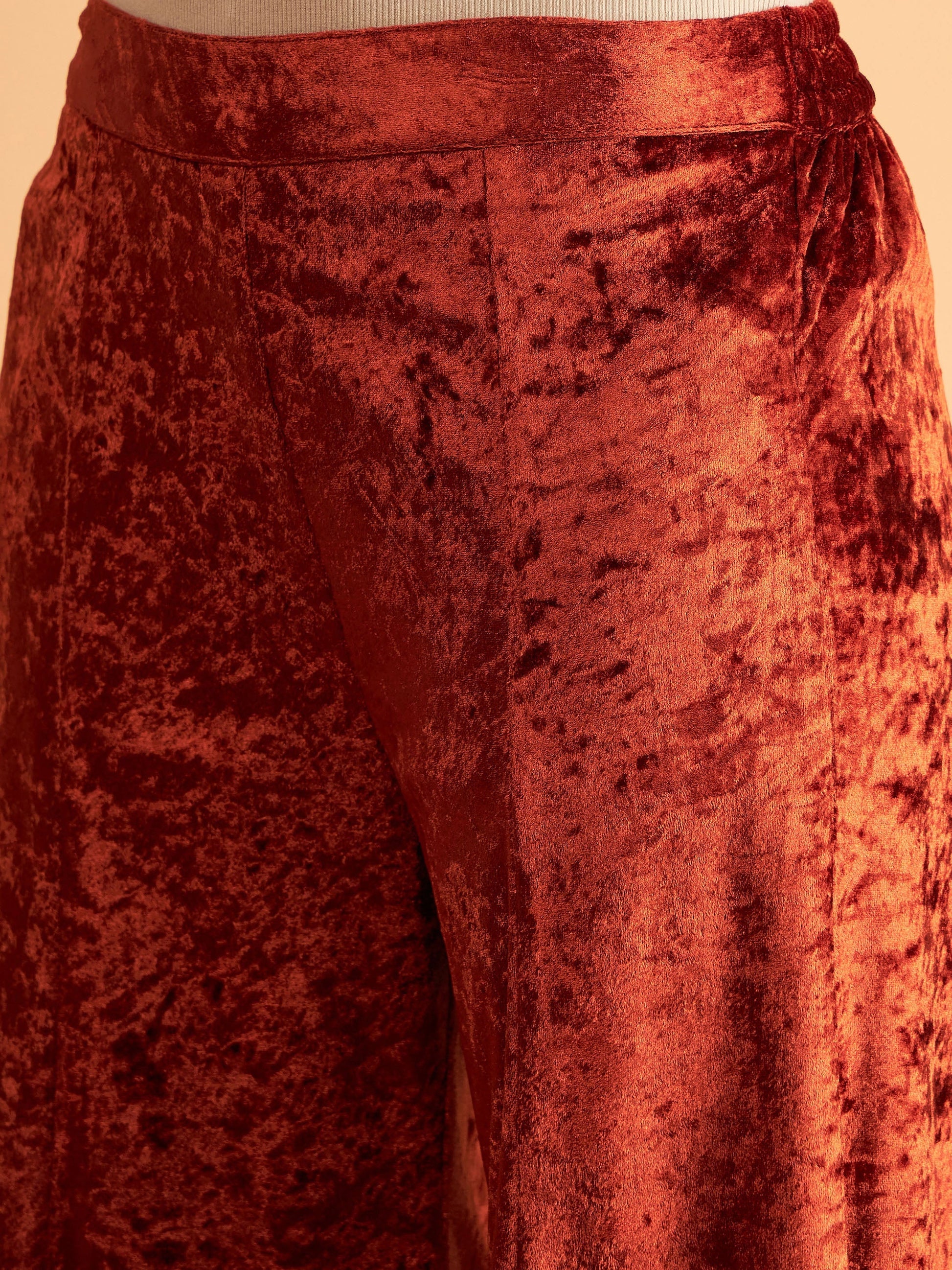 Rust Velvet Palazzo Pants-Shae by SASSAFRAS