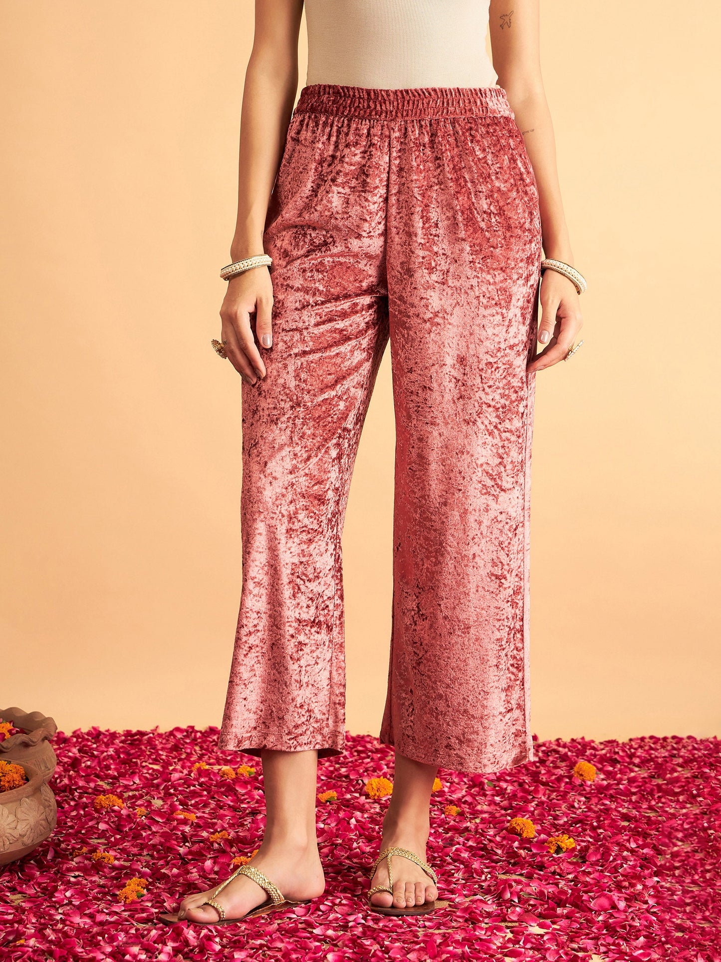 Pink Velvet Straight Pants
