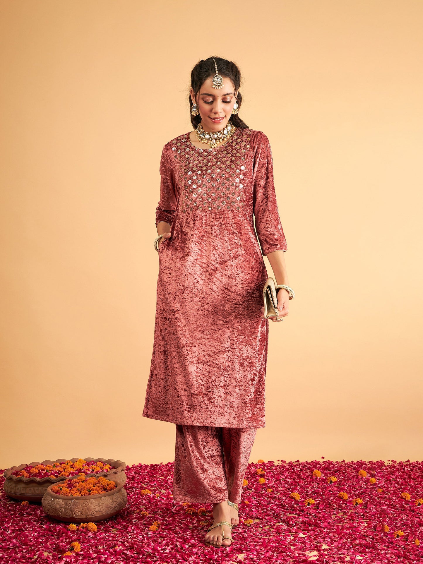 Pink Velvet Straight Pants