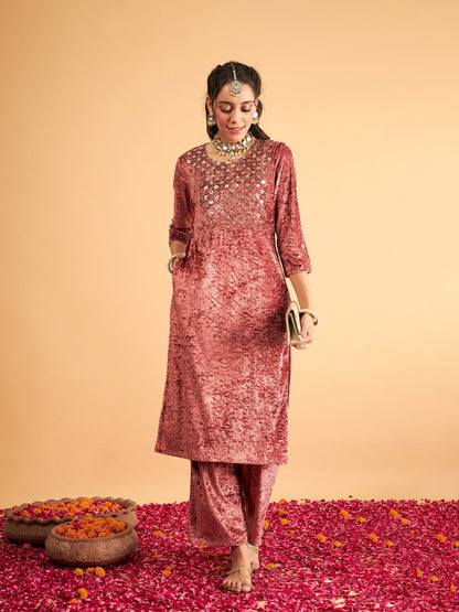 Pink Velvet Straight Pants