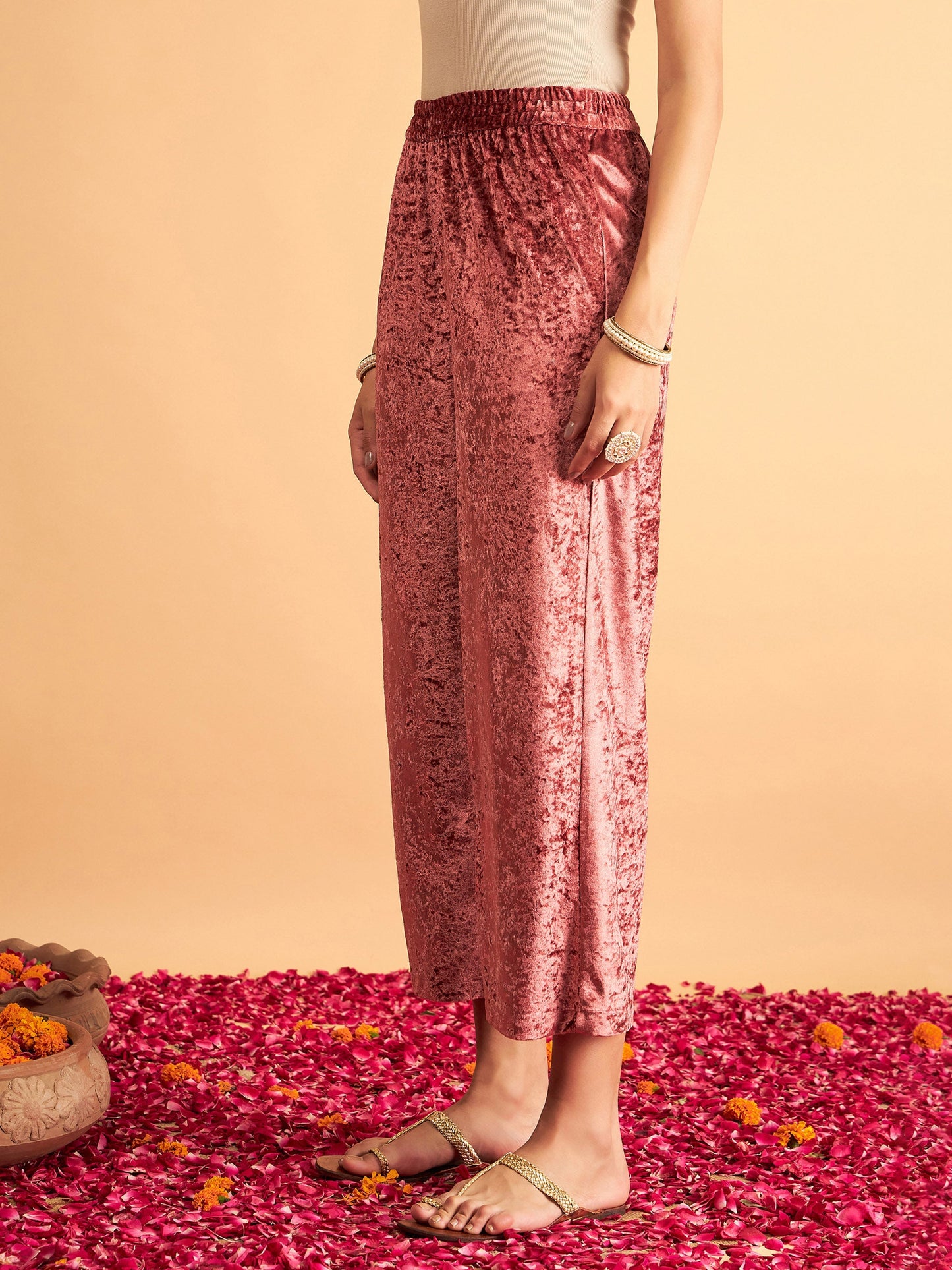 Pink Velvet Straight Pants