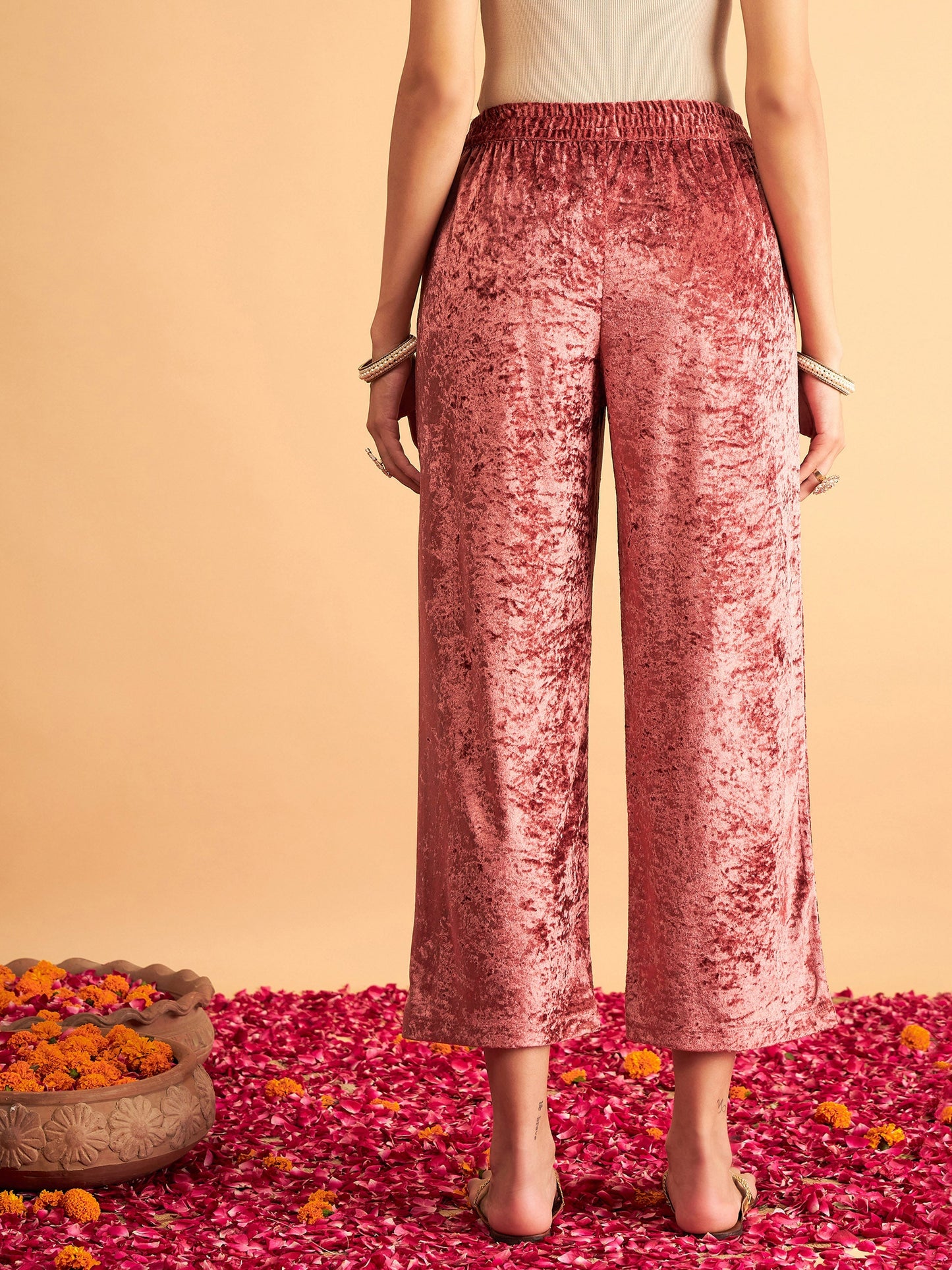 Pink Velvet Straight Pants