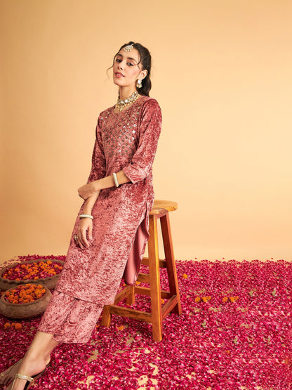 Pink Velvet Straight Pants