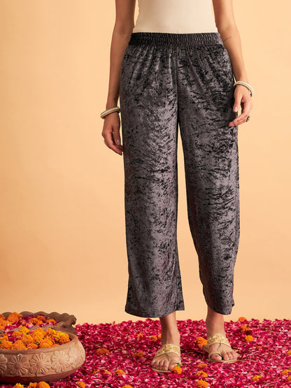 Grey Velvet Straight Pants