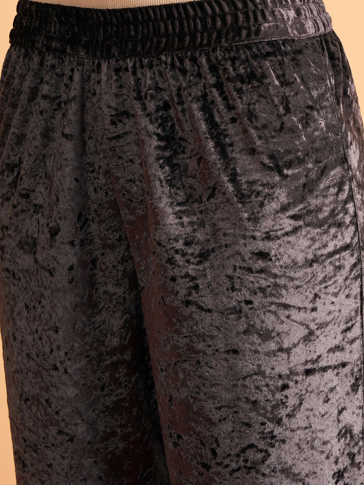 Grey Velvet Straight Pants