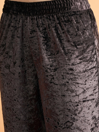 Grey Velvet Straight Pants
