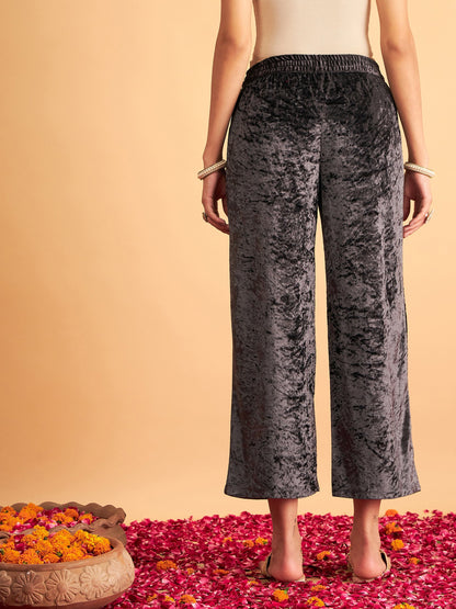 Grey Velvet Straight Pants