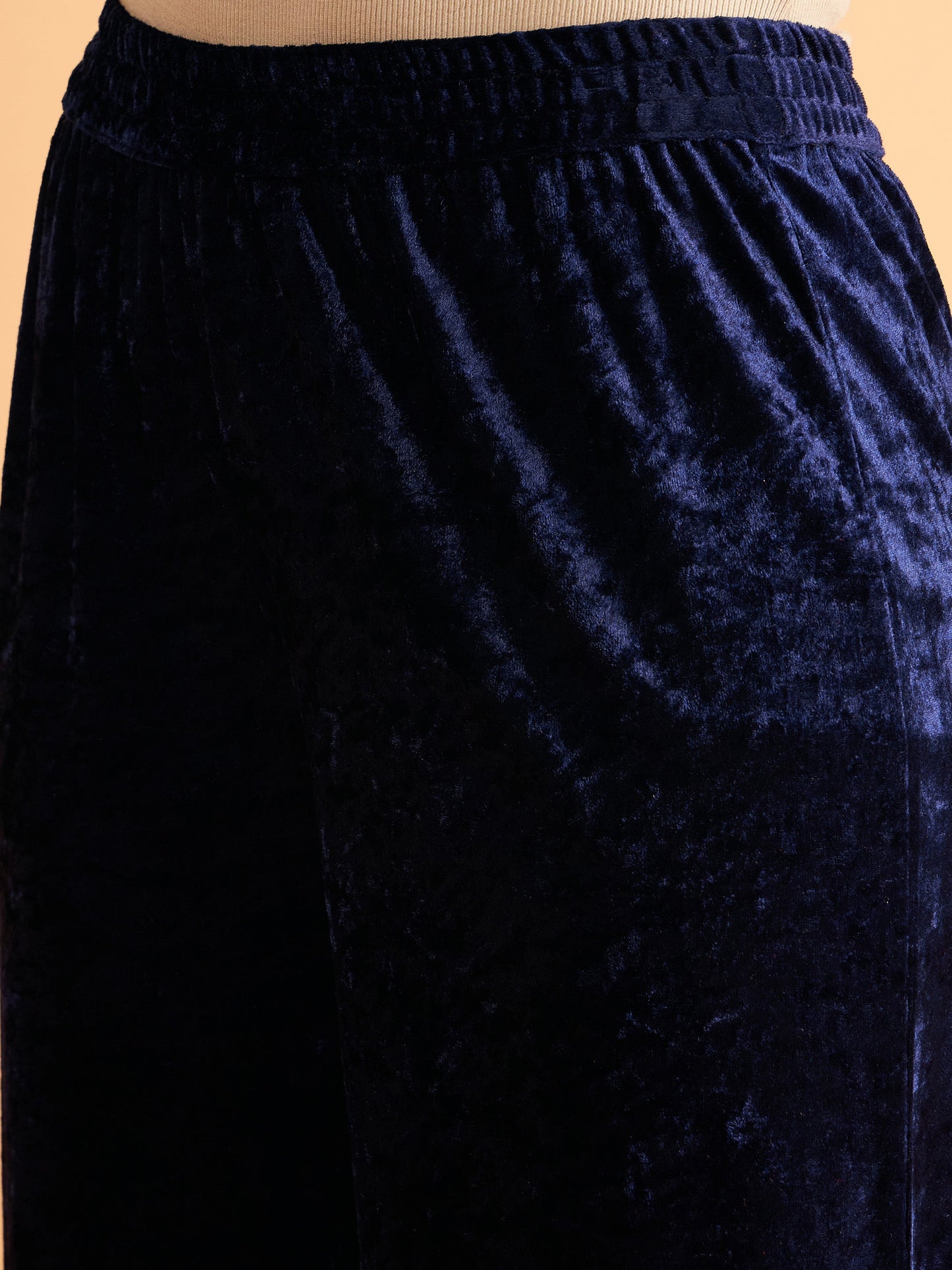 Navy Velvet Straight Pants-Shae by SASSAFRAS
