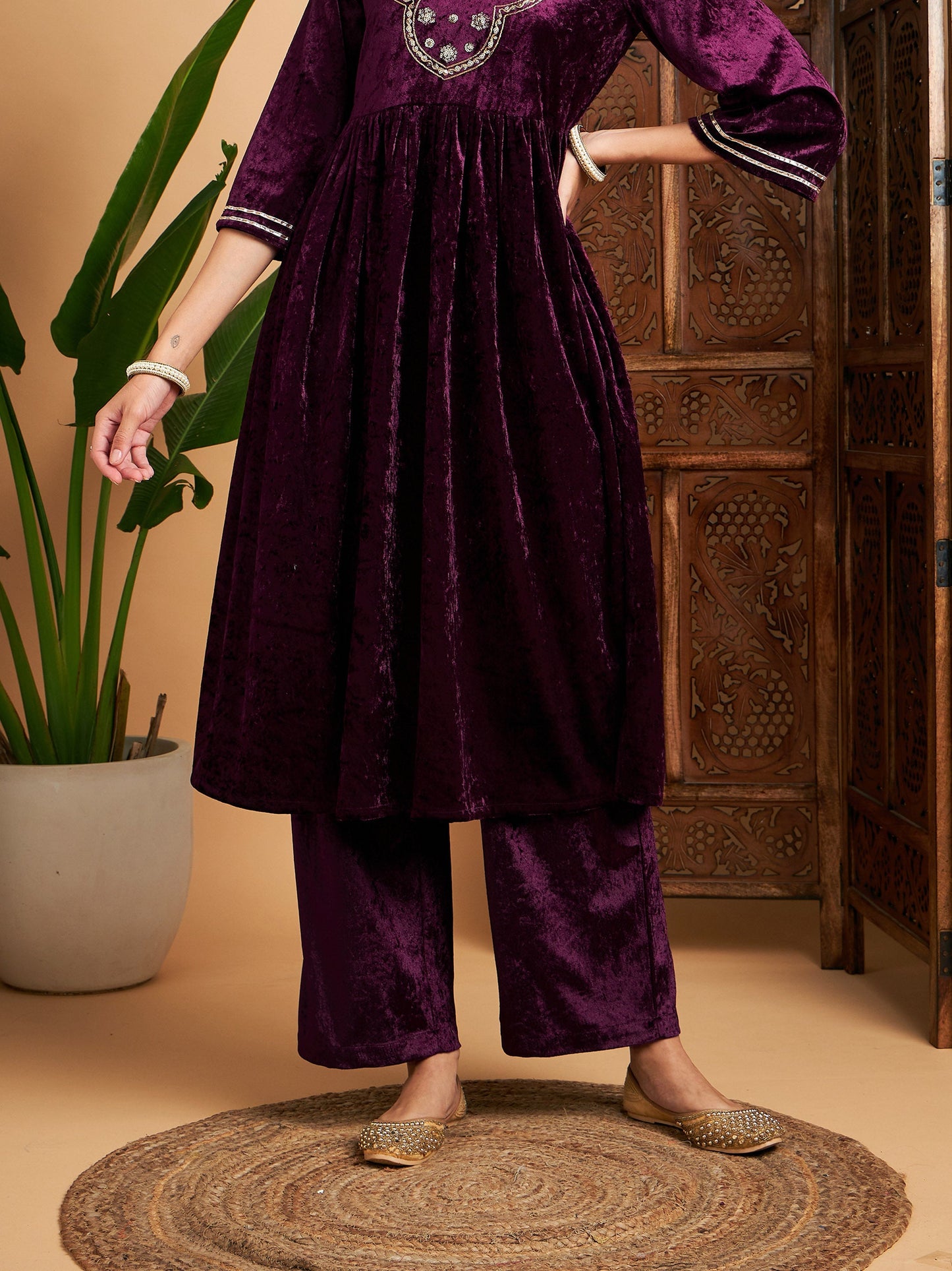 Purple Velvet Straight Pants