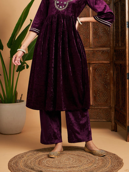 Purple Velvet Straight Pants