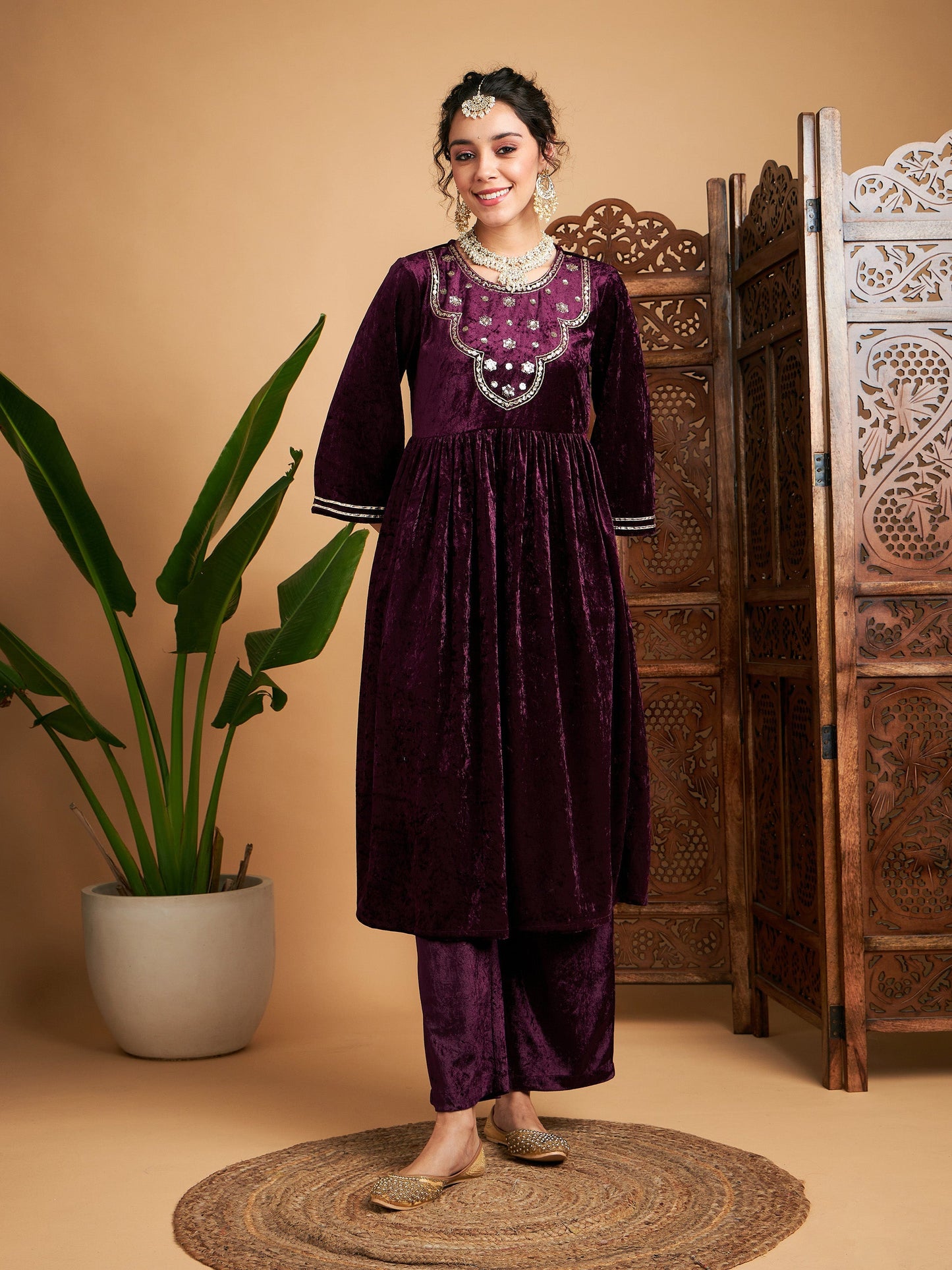 Purple Velvet Straight Pants
