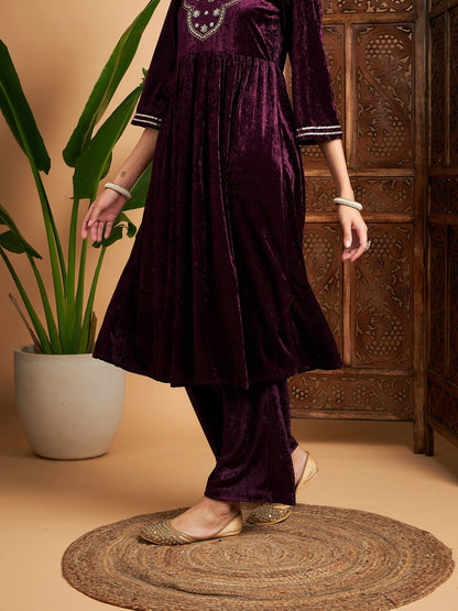 Purple Velvet Straight Pants