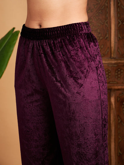 Purple Velvet Straight Pants
